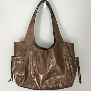 Peck & Peck Handbag Bronze Oiled Leather Grommets